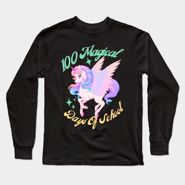 100 Magical Days Of School Unicorn Long Sleeve T-Shirt by Illustradise